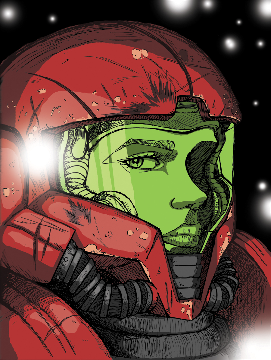 1girl, armor, claw_mark, commentary, damaged, dirty, english_commentary, glowing