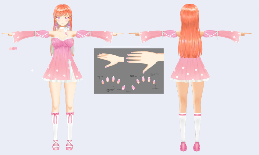 1girl, 3d, blunt_ends, choker, colored_inner_hair, commentary, detached_sleeves, dress