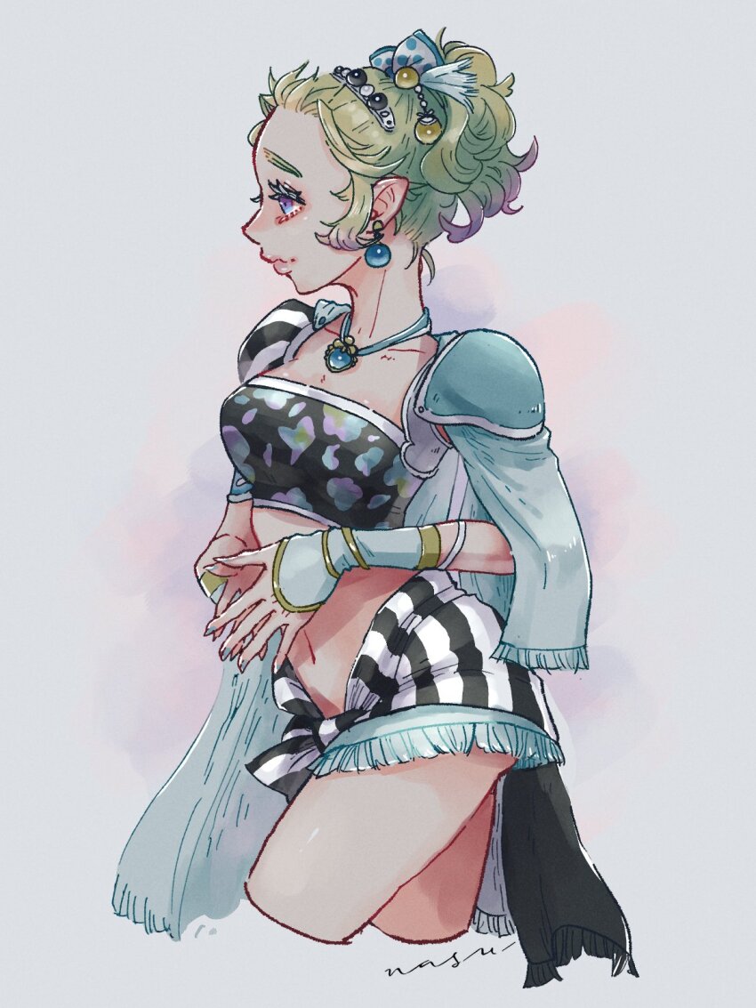 1girl, armor, blonde_hair, blue_eyes, blue_gem, breasts, cowboy_shot, cropped_legs