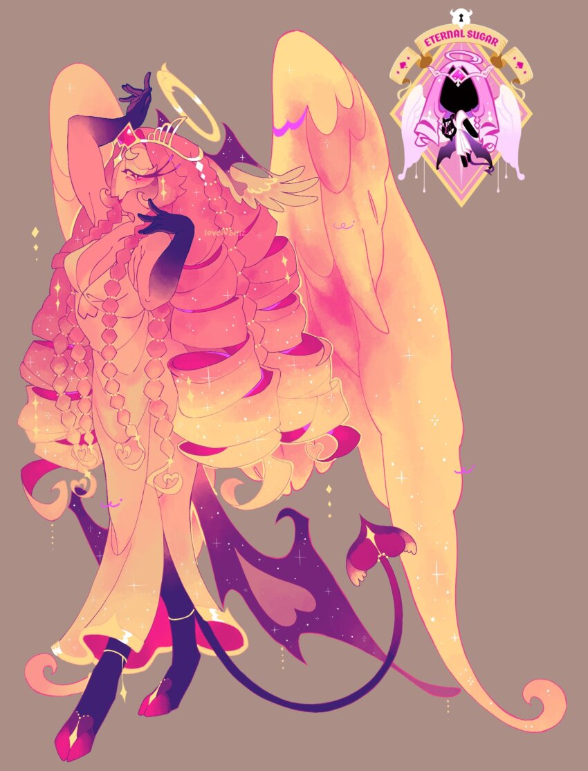 1girl, angel, angel_wings, black_skin, colored_skin, commentary, cookie_run, cookie_run:_kingdom