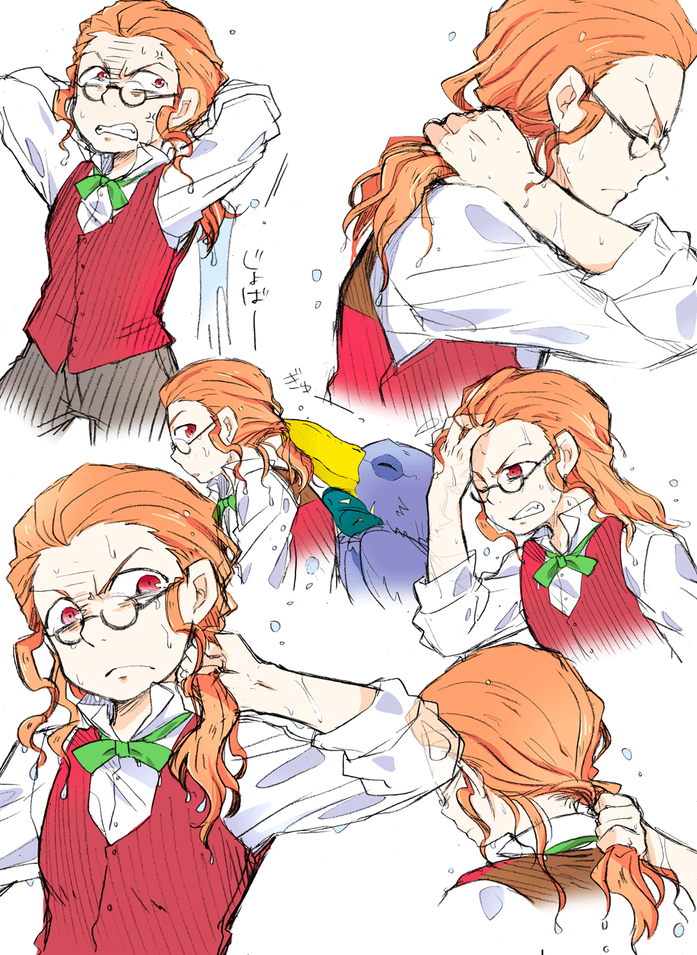 1boy, angry, bird, bow, bowtie, classicaloid, franz_schubert_(classicaloid), glasses