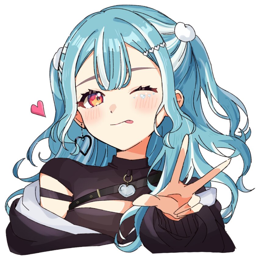 1girl, black_jacket, black_shirt, blue_hair, blush, cleavage_cutout, clothing_cutout, cropped_torso