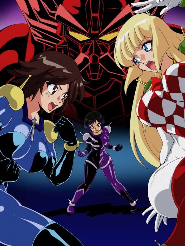 1d1htr, 3girls, black_hair, blonde_hair, blue_eyes, bodysuit, breasts, brown_eyes