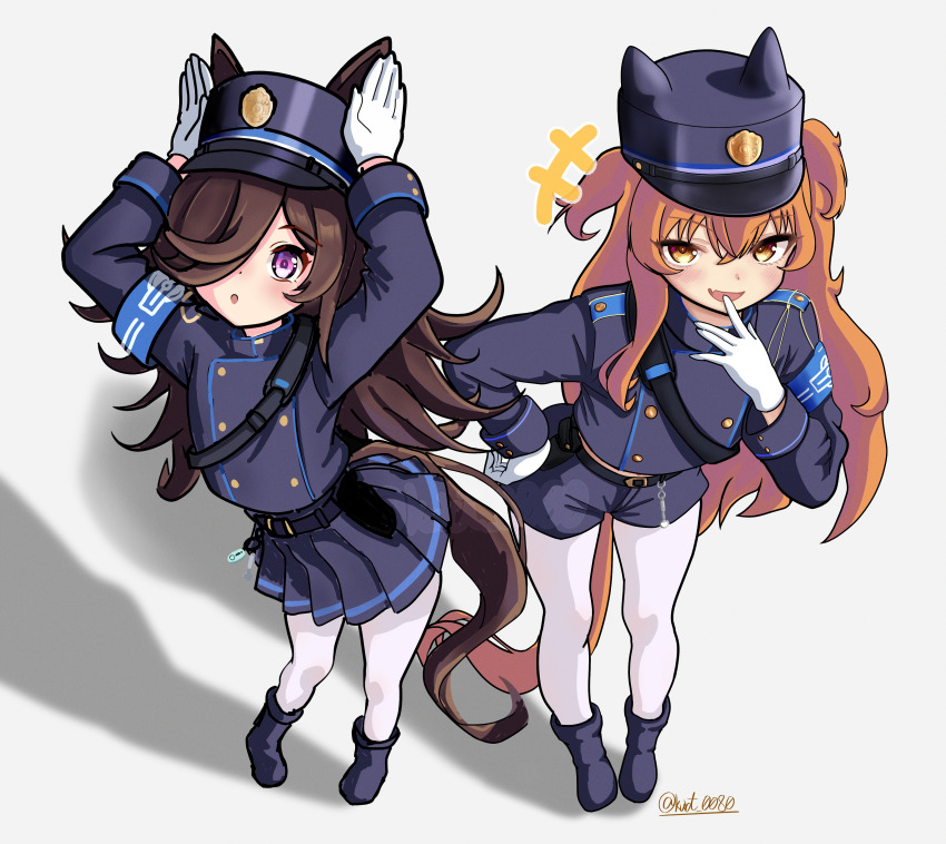 +++, 2girls, absurdres, animal_ears, armband, belt, black_belt, black_shoes