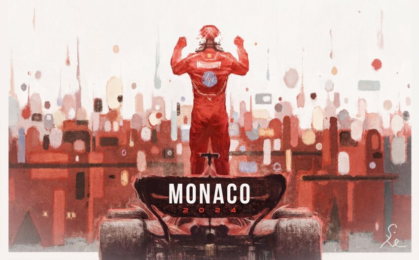 1boy, 2024, arms_up, car, celebration, chanasykine, charles_leclerc, ferrari