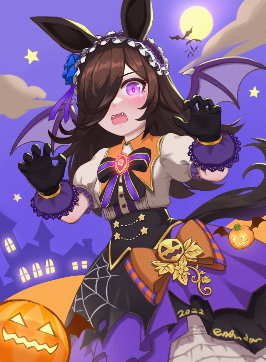 1girl, absurdres, animal_ears, asymmetrical_bangs, black_bow, black_bowtie, black_gloves, black_skirt