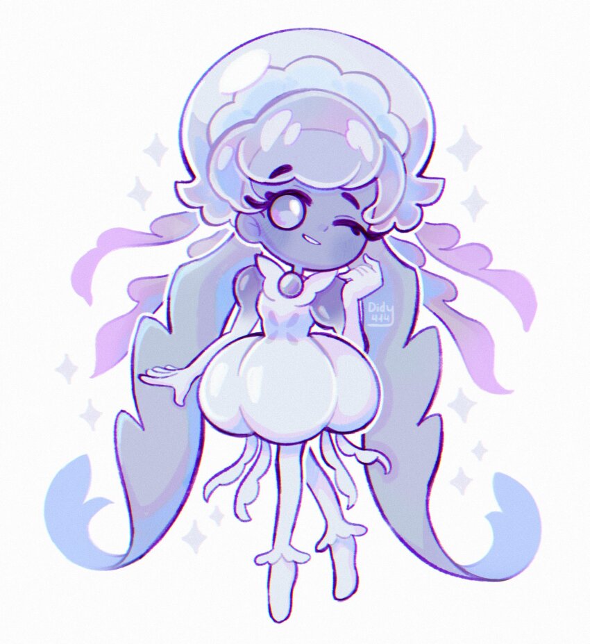 1girl, apron, cookie_run, cookie_run:_kingdom, didy414, dress, frilled_jellyfish_cookie, frills