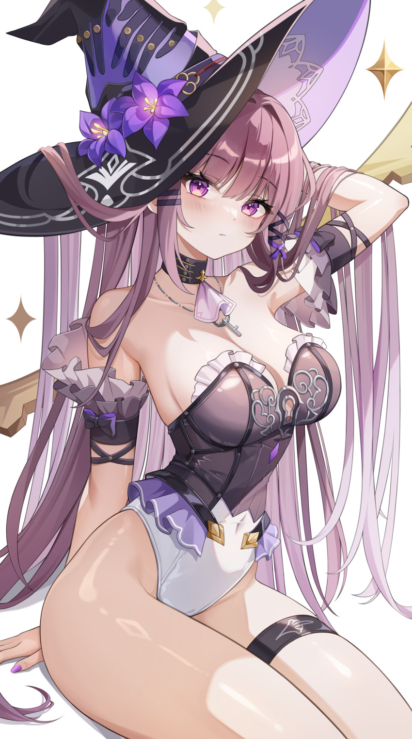 1girl, absurdres, ascot, black_hat, breasts, cleavage, closed_mouth, collarbone