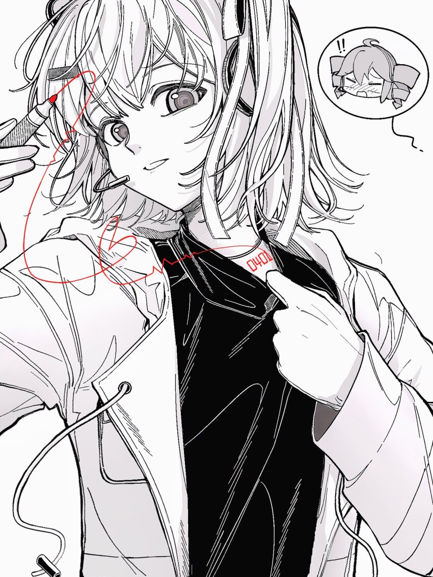 !, !!, 2girls, a.i._voice, adachi_rei, blush, chibi, chibi_inset