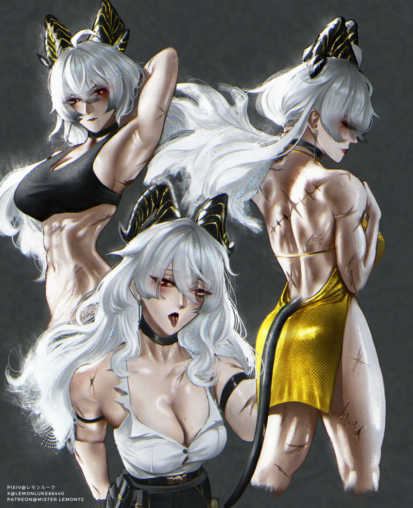 1girl, abs, absurdres, alternate_costume, arm_strap, armpits, backless_dress, backless_outfit