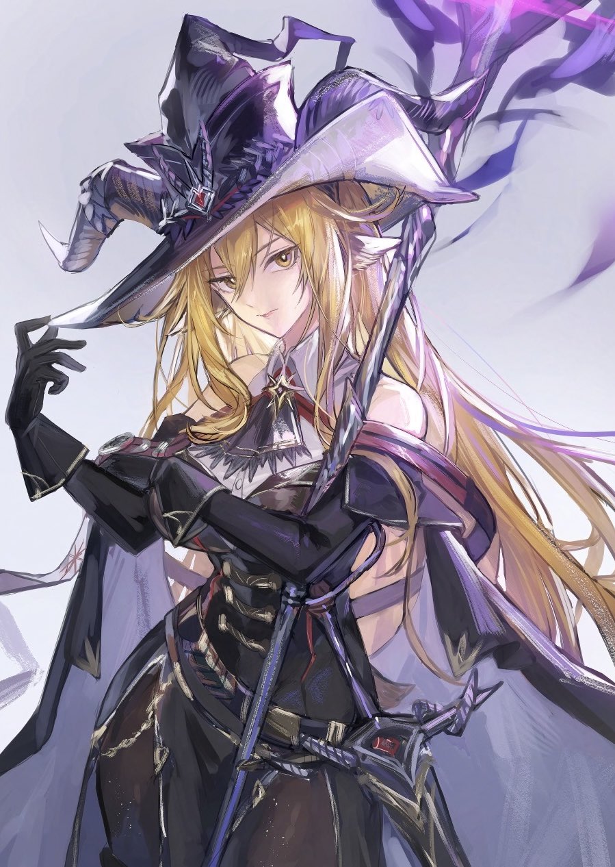 1girl, adjusting_clothes, adjusting_headwear, animal_ears, arknights, ascot, bare_shoulders, black_ascot