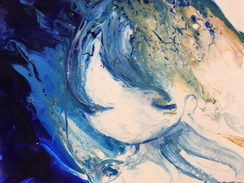 1girl, 7aka_tko, blue_hair, closed_eyes, closed_mouth, highres, original, painting_(medium)