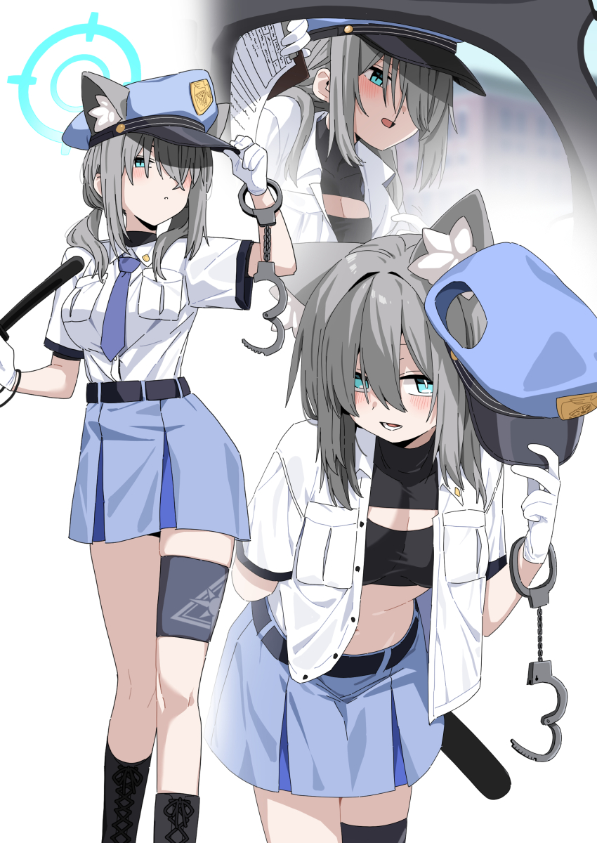 1girl, absurdres, alternate_costume, animal_ears, b.t._(boob_tong), belt, black_boots, blue_archive