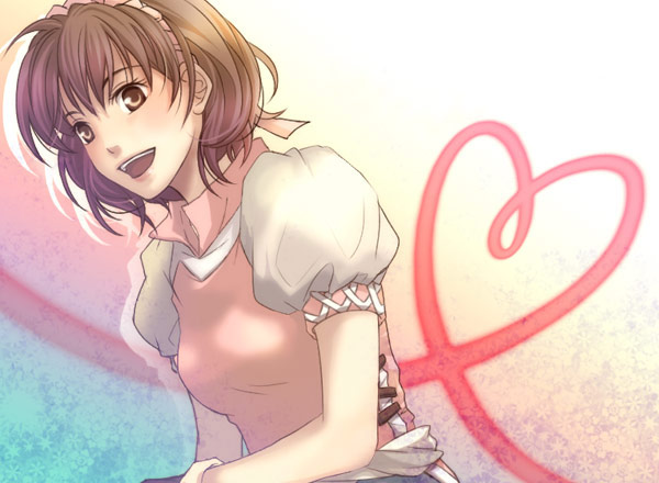 1girl, brown_eyes, brown_hair, female_focus, gensou_suikoden, gensou_suikoden_ii, hairband, happy