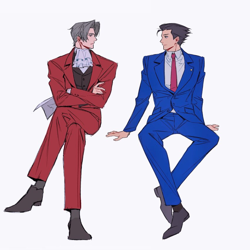 absurdres, ace_attorney, ascot, black_hair, black_shoes, black_socks, black_vest, blue_jacket