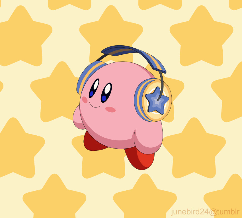 animated, animated_gif, blush_stickers, colored_skin, derivative_work, headphones, junebird24, kirby, kirby_(series), kirby_64, nintendo, no_humans, pink_skin, smile, solo, star_(symbol), tumblr_username, yellow_theme