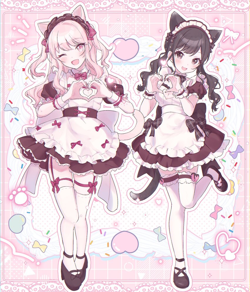 1girl, 1other, :3, ;d, akiyama_mizuki, alternate_costume, animal_ears, animal_hands