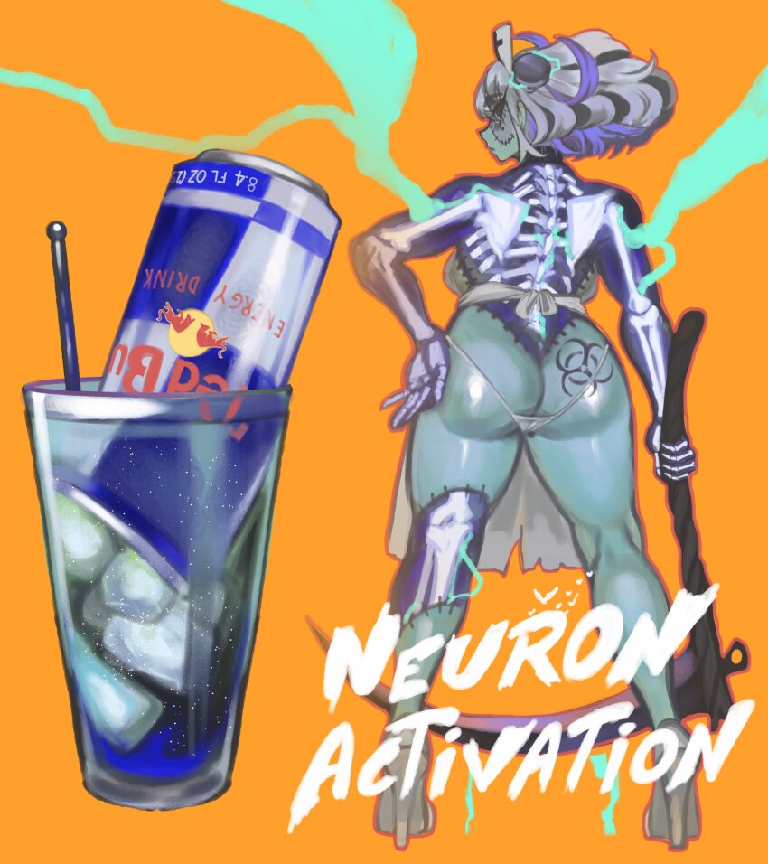 1girl, absurdres, alternate_costume, apron, ass, ass_tattoo, aura, bare_legs