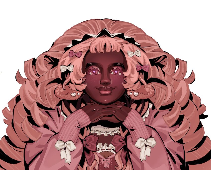 1girl, blush, bow, dark_skin, hair_bow, highres, lips, lipstick