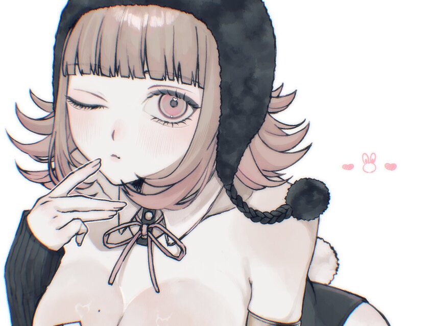 1girl, animal_ears, bare_shoulders, breasts, danganronpa_(series), danganronpa_2:_goodbye_despair, dn0lt, fake_animal_ears