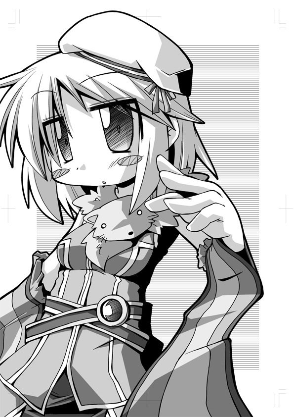 1girl, animal, animal_around_neck, belt, blush_stickers, breasts, commentary_request, cowboy_shot