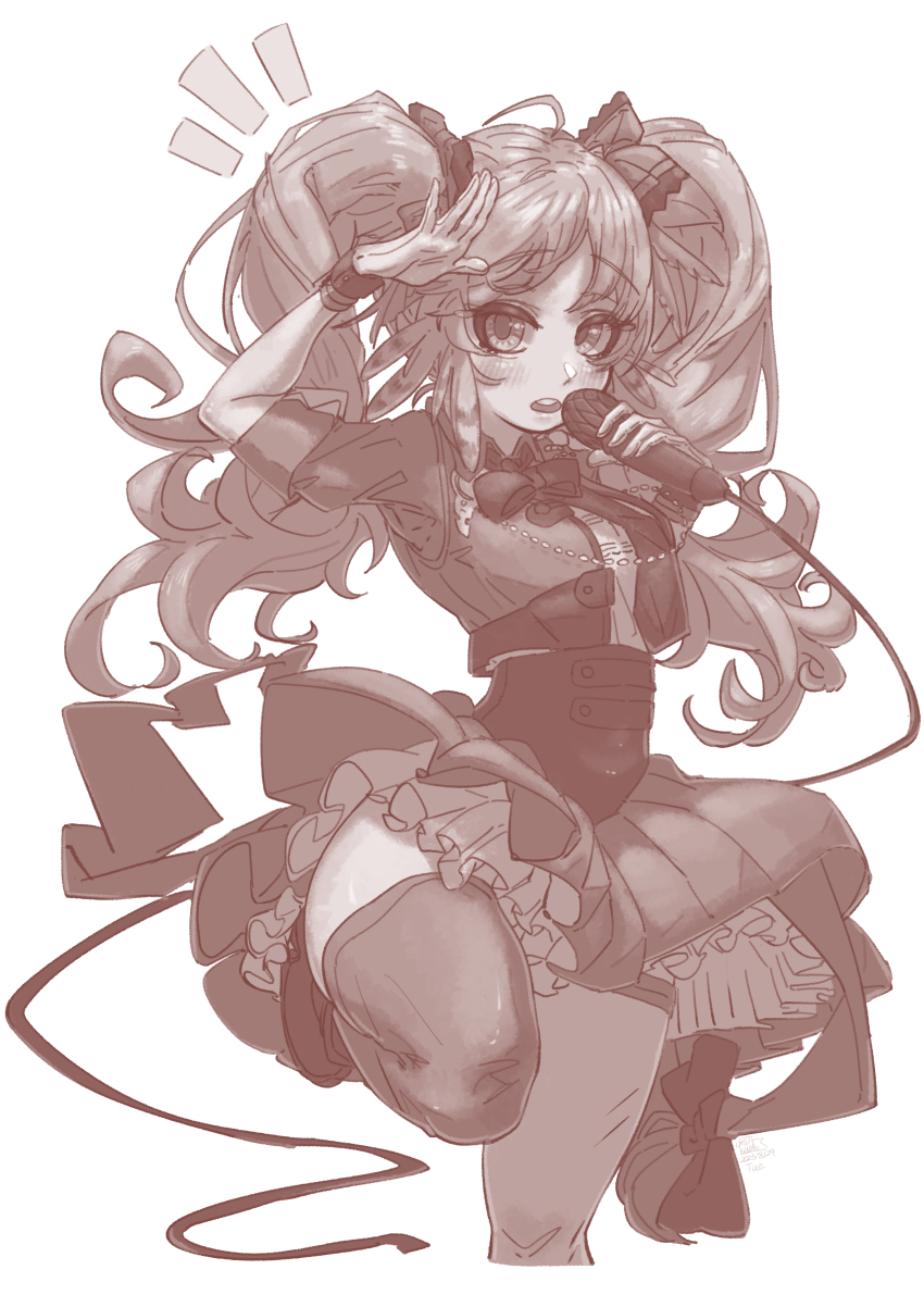 1girl, absurdres, ahoge, arknights, blush, bow, chest_bow, frilled_skirt