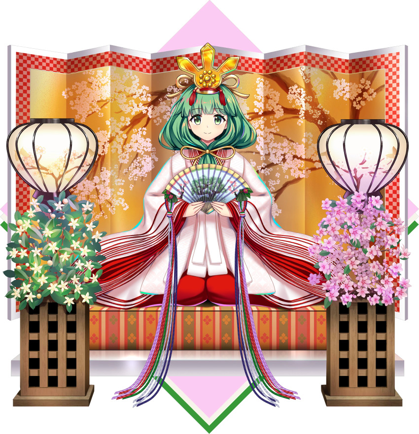 1girl, alternate_costume, bonbori_(lighting), cherry_blossom_print, cherry_blossoms, closed_mouth, commentary, floral_print