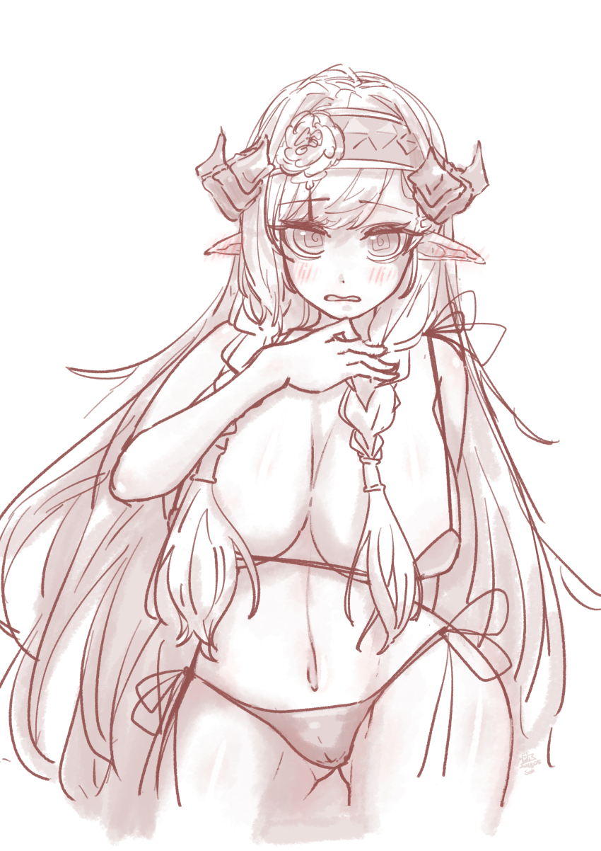 1girl, @_@, absurdres, arknights, bare_shoulders, bikini, blush, breasts