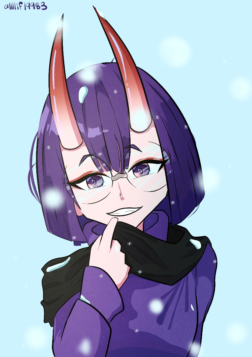 1girl, adjusting_scarf, artist_name, black_scarf, commentary, english_commentary, fate/grand_order, fate_(series)