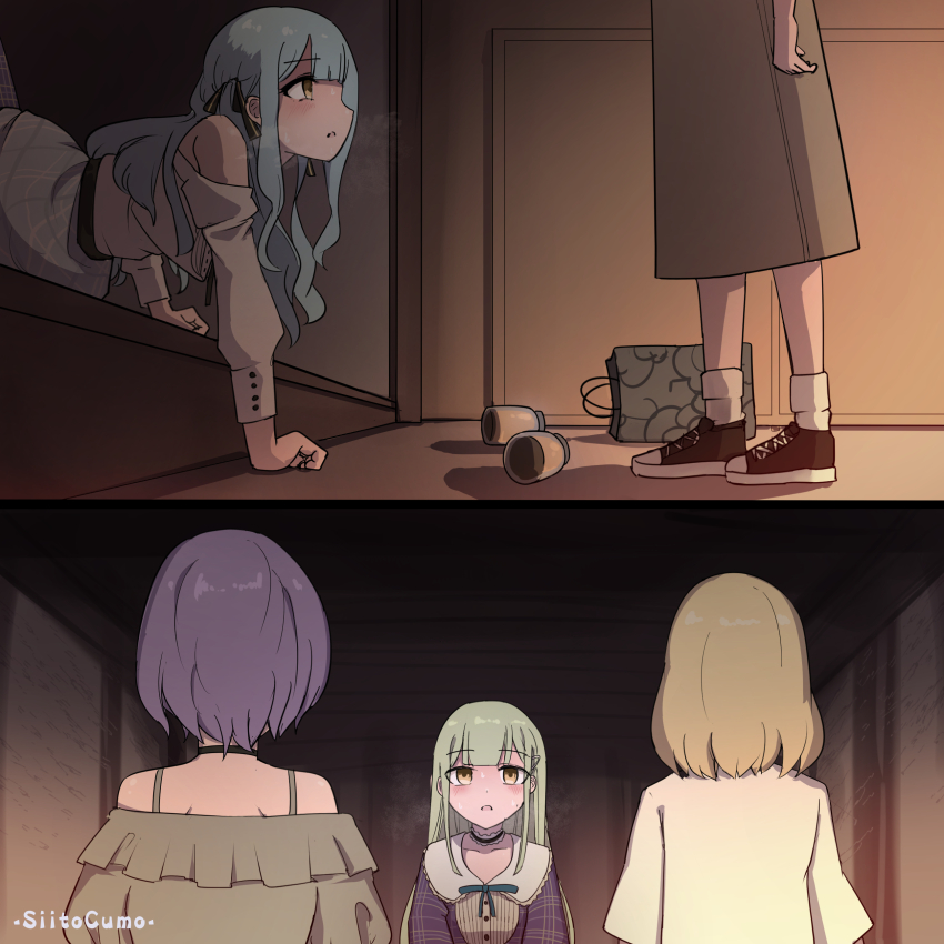 4girls, absurdres, all_fours, arms_at_sides, artist_name, bag, bang_dream!, bang_dream!_it's_mygo!!!!!