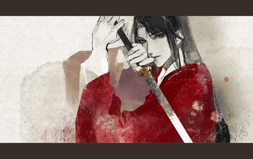 1boy, chinese_clothes, chinese_commentary, hanfu, highres, holding, holding_sword, holding_weapon