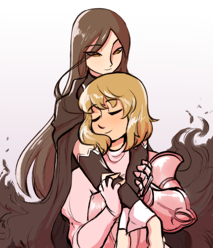 2girls, black_hair, blonde_hair, highres, jeanne_d'arc_(madoka_magica), long_hair, mahou_shoujo_madoka_magica, mahou_shoujo_tart_magica