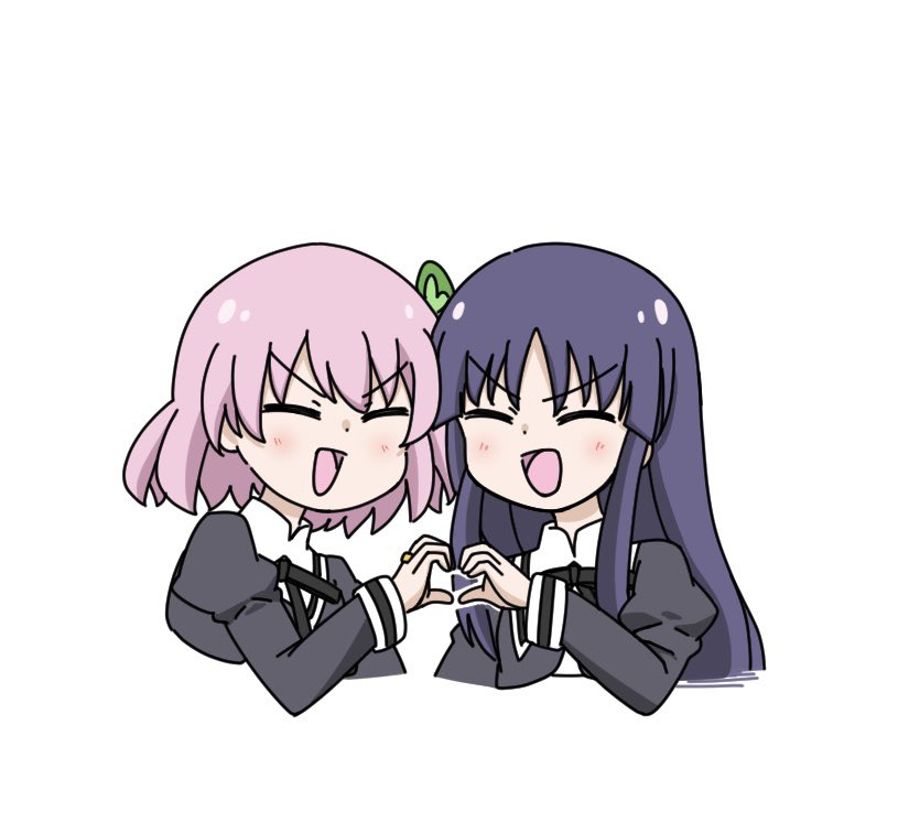 2girls, :d, ^_^, arm_at_side, assault_lily, black_ribbon, blush, closed_eyes