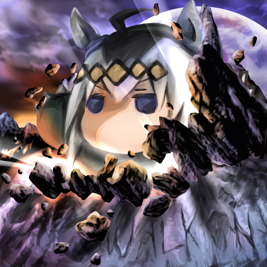 1girl, absurdres, ahoge, album_cover, album_name, animal_ears, blue_eyes, commentary