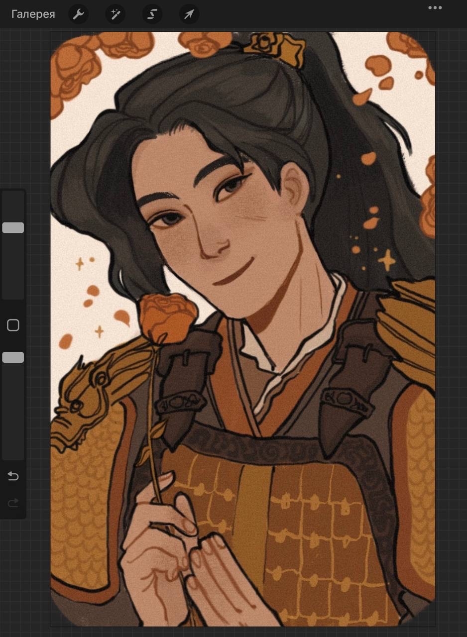 1boy, armor, art_program_in_frame, black_hair, breastplate, brown_eyes, brown_hanfu, chinese_armor