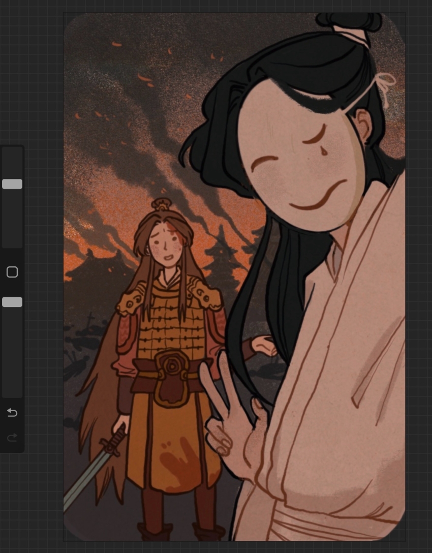 2boys, :s, armor, art_program_in_frame, bai_wuxiang, black_hair, blood, blood_on_clothes