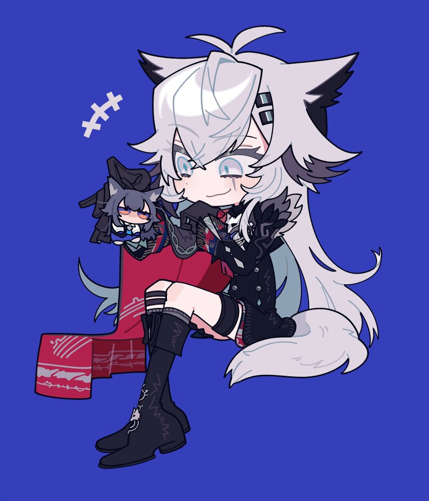 2girls, :3, ^^^, absurdres, animal_ears, annoyed, arknights, black_boots