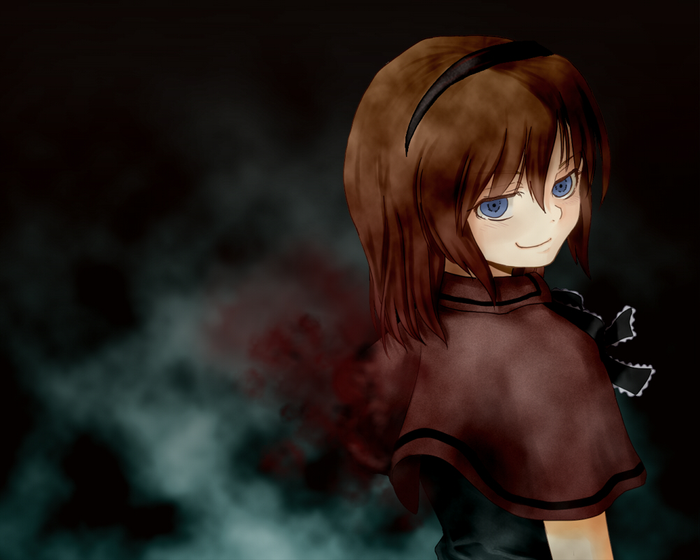 alice_margatroid, alternate_color, black_background, black_bow, black_hairband, black_ribbon, blue_eyes, bow