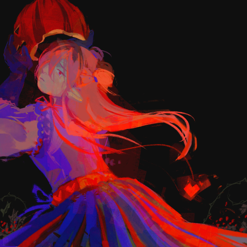 1girl, applestruda, black_background, bow, commentary, cowboy_shot, crying, crying_with_eyes_open