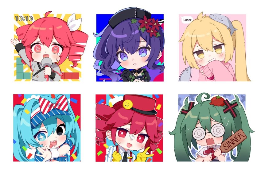 +_+, 25-ji_nightcord_de._(project_sekai), 4girls, @_@, ahoge, akita_neru, animal, animal_on_head