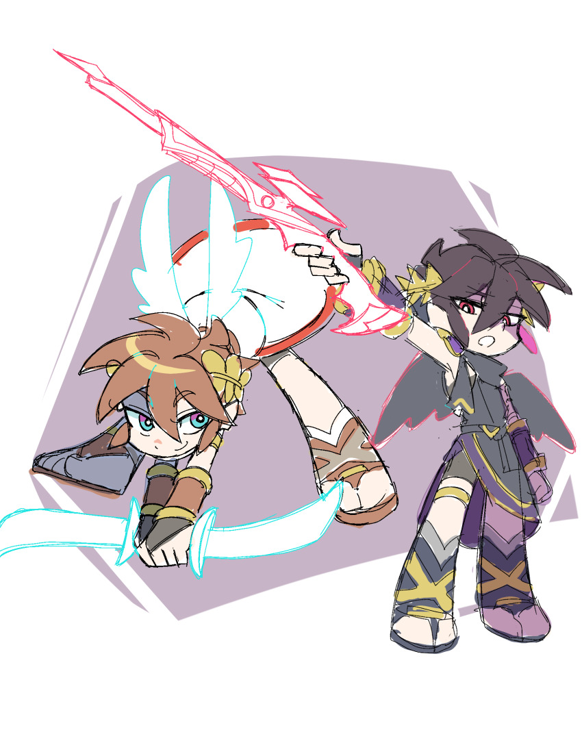 2boys, angel, angel_wings, black_hair, black_wings, blue_eyes, brown_hair, dancho_no_mori