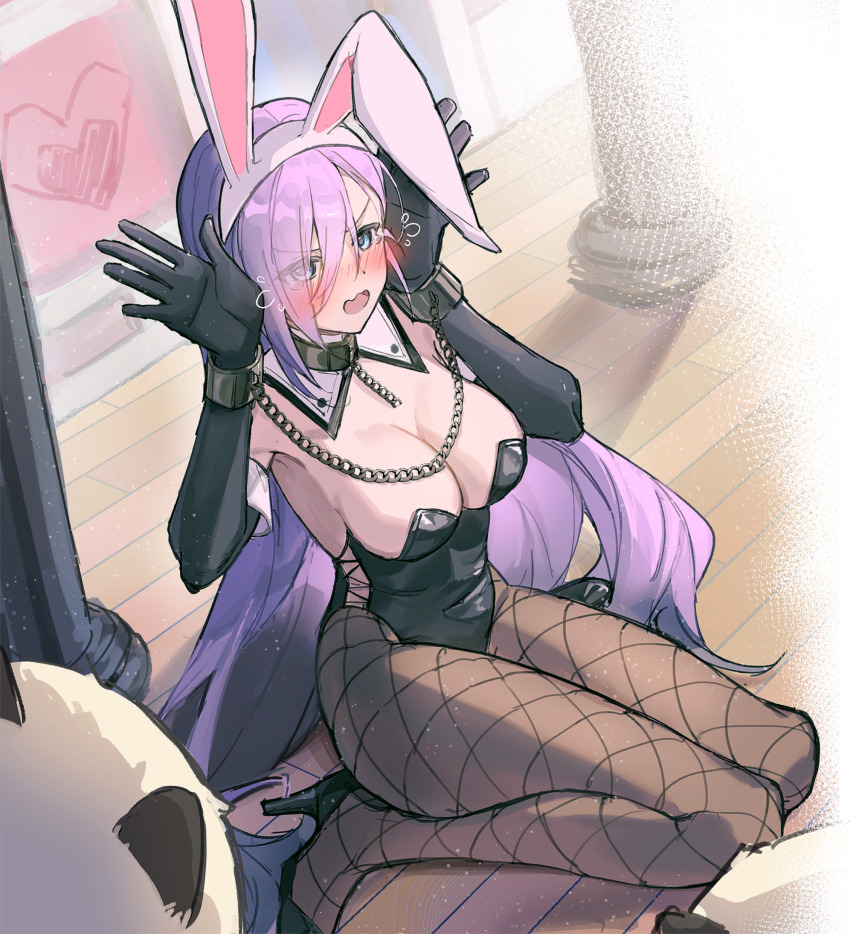 1girl, absurdres, ange_(demonsroots), animal_ear_hairband, animal_ears, black_gloves, black_leotard, black_shoes