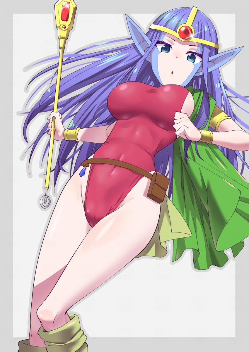 1girl, absurdres, blue_eyes, breasts, cape, colored_skin, covered_navel, esper_(saga)