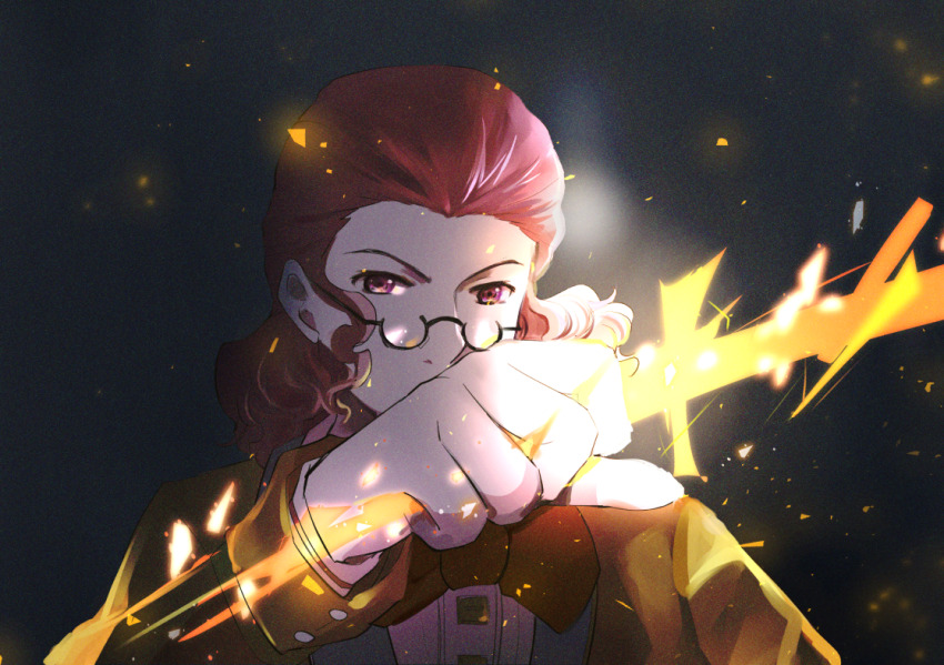 1boy, black_background, bow, bowtie, brown_hair, classicaloid, coat, commentary_request