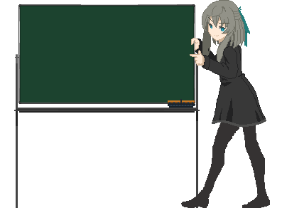 1girl, black_pantyhose, black_shirt, black_skirt, blue_bow, blue_eyes, bow, chalkboard
