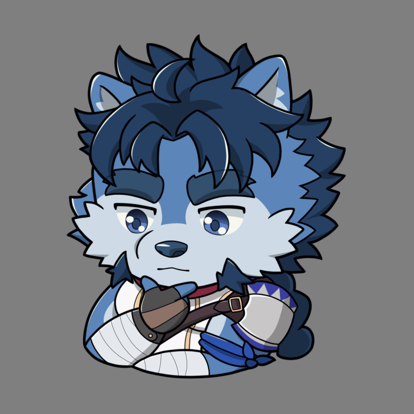 1boy, animal_ears, another_eidos-r, bandaged_arm, bandages, black_gloves, blue_eyes, blue_hair