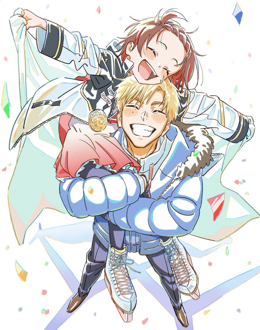 1boy, 1girl, akeuraji_tsukasa, black_pants, black_pantyhose, blonde_hair, braid, braided_bangs