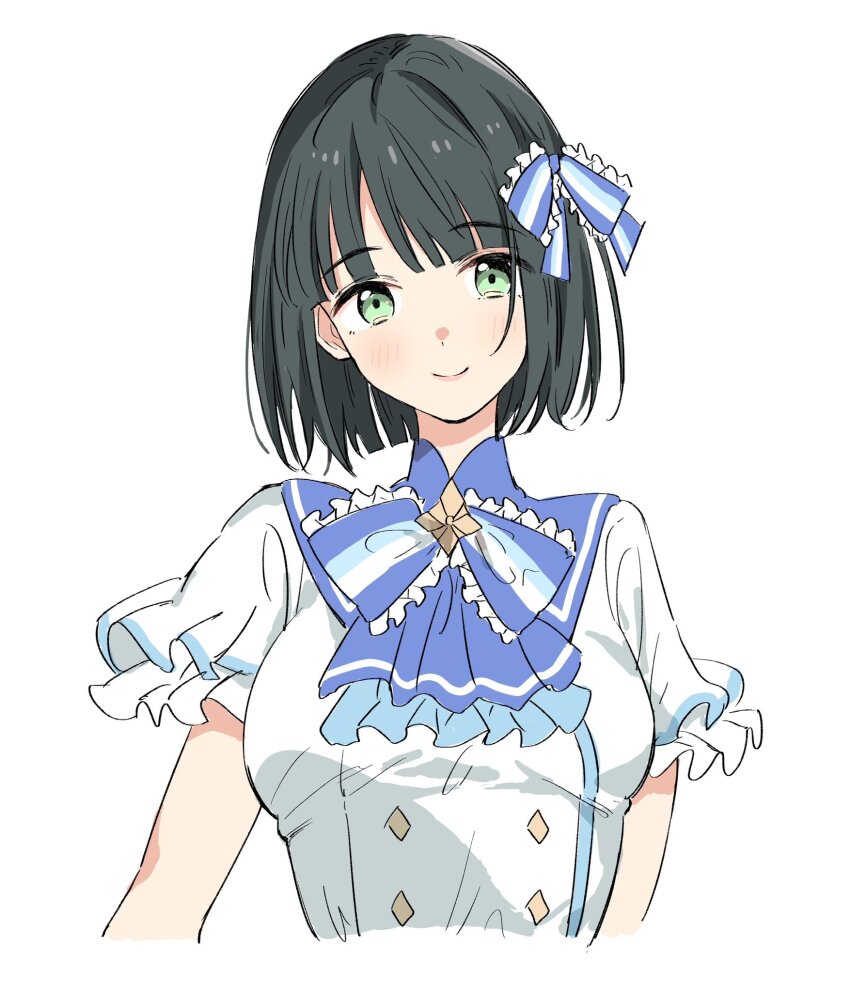 1girl, 365_days_(love_live!), ascot, bien_(djpwjd1), black_hair, blue_ascot, blue_bow, blue_bowtie