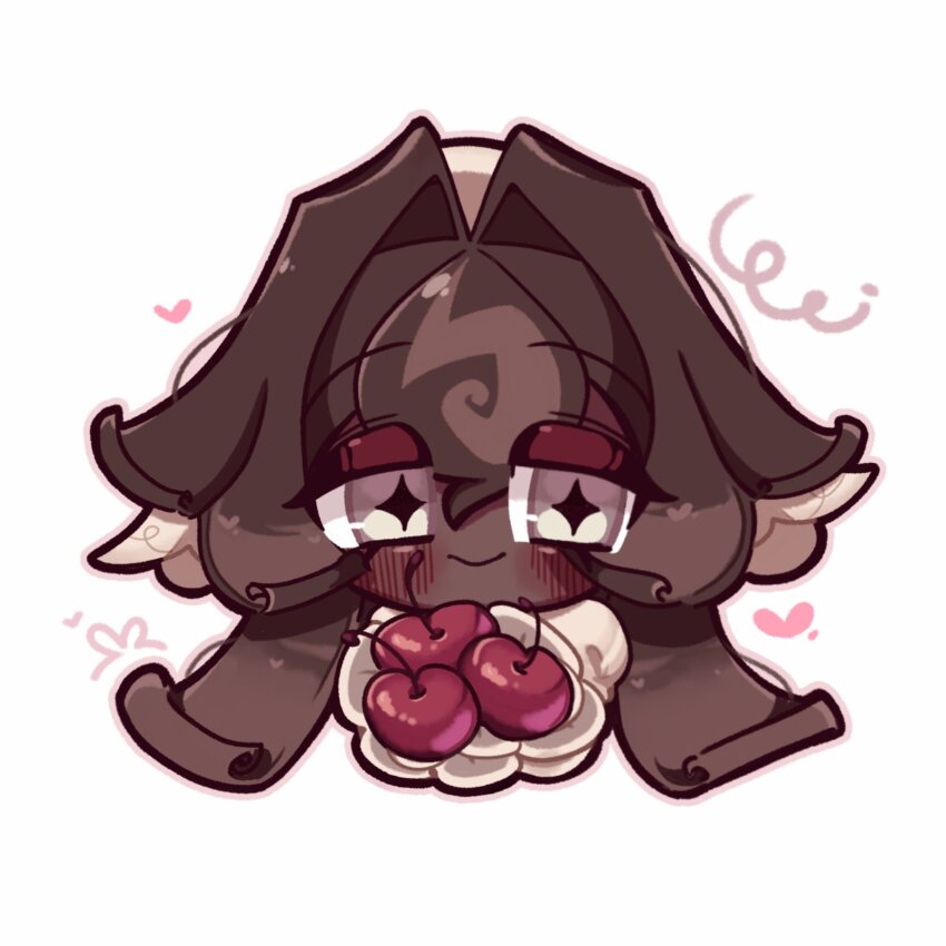 1girl, 9lfylqjnuann3vr, black_forest_cookie, bouquet, bridal_veil, brown_hair, cherry, commentary