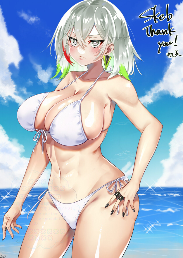 1girl, bikini, breasts, commentary_request, commission, diabellstar_the_black_witch, duel_monster, english_text